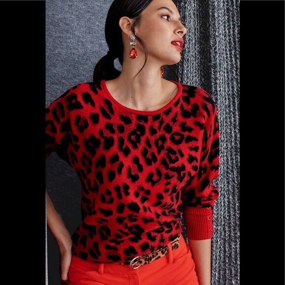 New York & Company animal print Raglan sleeves sweater in Red XXL - Picture 1 of 6